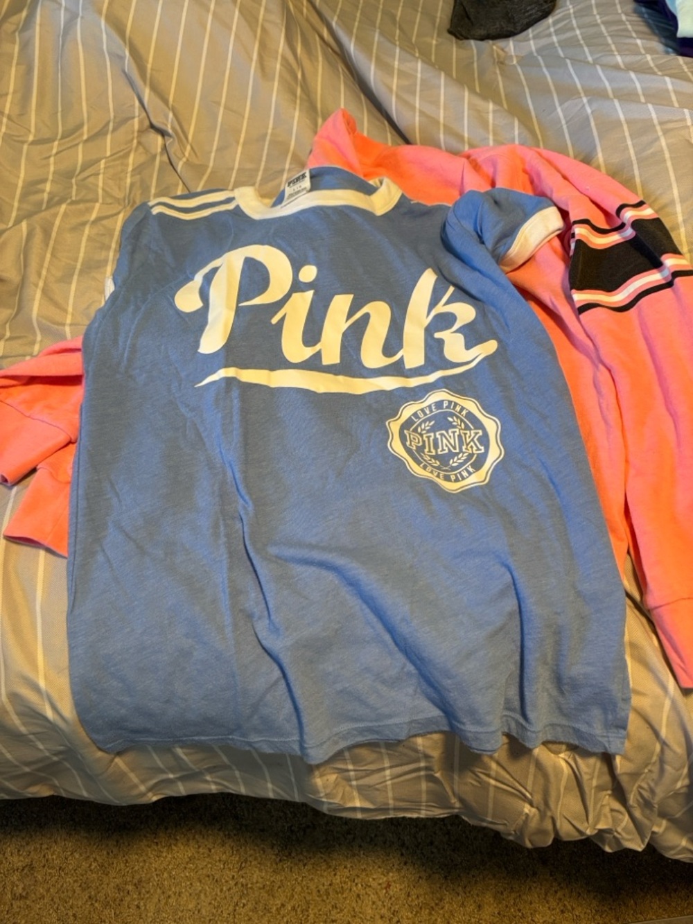 PINK Victoria's Secret Light Blue Short Sleeve Logo Tee